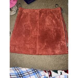 Blank NYC Skirt Womens 26 Rust Terra Cotta Side Zipper 100% Leather Suede Mini
